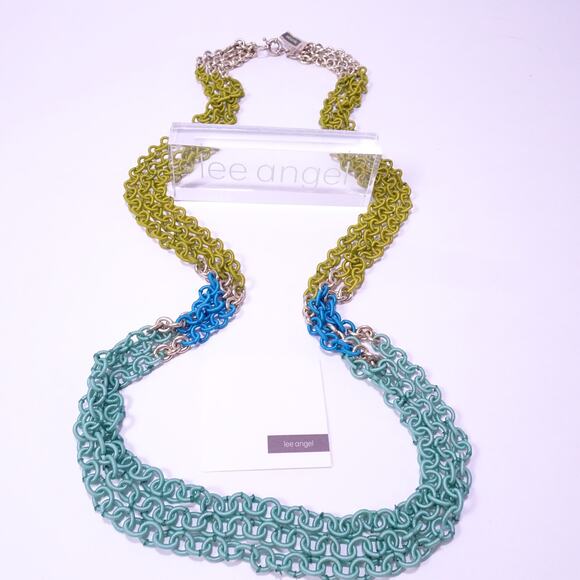 Neiman Marcus Women's Silk Color Block Layer Silk Ring Necklace NWT 198 Blue - Picture 1 of 7